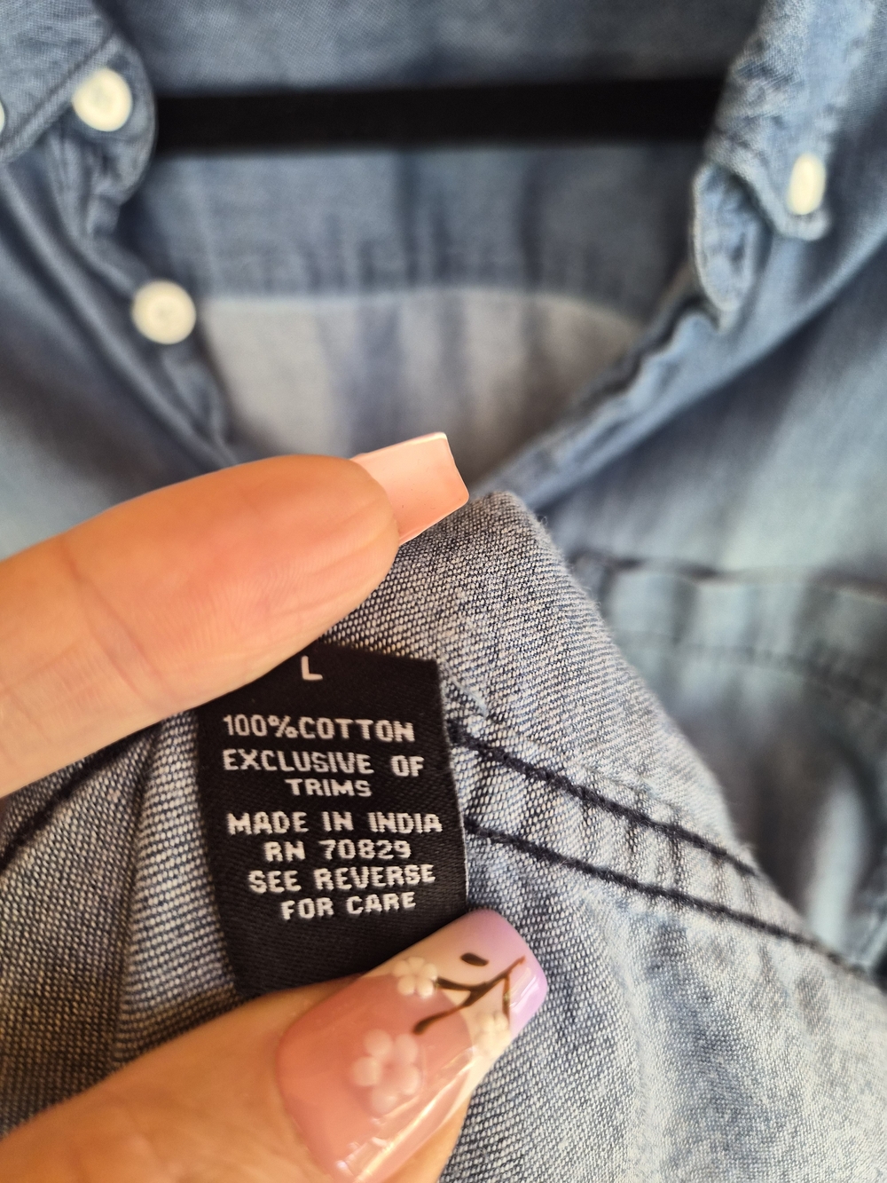 Light Blue Denim Short-Sleeve Button-Up Shirt-100 Cotton - Picture 2 of 3